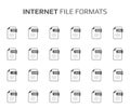 Flat style icon set. Internet, web file type, extencion. Document format. Pictogram. Web and multimedia. Computer technology Royalty Free Stock Photo