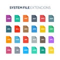 Flat style icon set. System file type extencion. Document format. Pictogram, web and multimedia. Computer technology Royalty Free Stock Photo