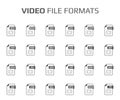 Flat style icon set. Video, movie, film file type, extencion. Document format. Pictogram. Web and multimedia. Computer technology Royalty Free Stock Photo