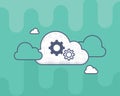 Flat style icon with white cloud, cogwheels on it