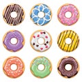 Flat style icons of colorful donuts. vector