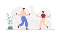 Flat style illustration of cartoon couple jumping rope Royalty Free Stock Photo