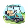 Cartoon Golf Cart Vector Flat Image in Light Teal Style