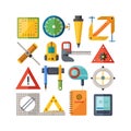 Flat design engineering and construction tools arrangement illustration art Royalty Free Stock Photo