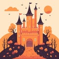 Flat style illustration for halloween. Fairytale castle. Banner for halloween