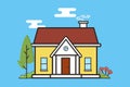 Flat style illustration of a privat living house with tree and flower