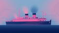 Flat style illustration of solitary steamboat sailing through misty river on serene foggy morning