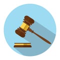 A wooden judge gavel, hammer of judge or auctioneer and soundboard, vector illustration. Flat style isolated on background Royalty Free Stock Photo