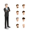 Flat isometric head face types man hair style cons