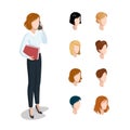 Flat isometric head face types woman hair style co