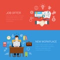 Flat style job offer workplace website banner infographic icon