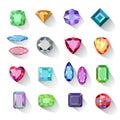 Flat style long shadow colored gems cuts icons Royalty Free Stock Photo