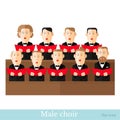 Flat style male choir in two raws with black suits and red cover notes isolated Royalty Free Stock Photo