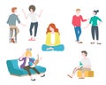 Flat style men and women relax in different way cartoon illustration