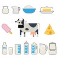 Flat style milk products set Royalty Free Stock Photo