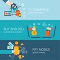 Flat style mobile online e-commerce buy pay infographic concept Royalty Free Stock Photo