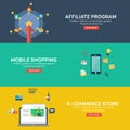 Flat style mobile shopping, e-commerce store and affiliate program.