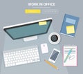 Flat Style Modern Design Concept of Creative Office Workspace. Icons Collection of Business Work Flow Items and Elements Royalty Free Stock Photo