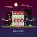 Flat style modern icon design of romantic cafe building.