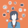 Flat style modern web businesswoman infographic icon collage