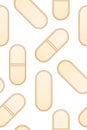 Flat style oval beige pills seamless pattern on white background