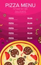 Flat style. Pizza card menu. Vector illustration