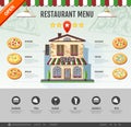 Flat style pizzeria cafe design. Web site design. Pizza menu