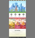 Flat style pizzeria cafe design. Web site design. Pizza menu