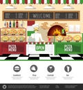 Flat style pizzeria interior. Web site design