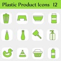 Flat Style Plastic Product Square Icons In Green