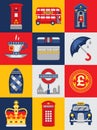 Flat Style Poster With London Symbols and Landmarks. Royalty Free Stock Photo