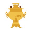 Flat style samovar, symbol of Russia. yellow Landmark icon for travelers. Vector illustration isolated on white