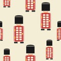 Flat Style Seamless Pattern of Combined Typical English Royal Guard and Telephone Booth