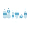 Flat style. Set of bottles of water. Icons. Royalty Free Stock Photo