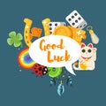 flat style set of luck objects. Royalty Free Stock Photo