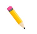 Flat style sharpened yellow pencil icon with a pink rubber band isolated on white background