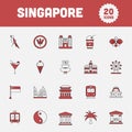 Flat Style Singapore 20 Icons In Brown And White Color