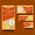 Flat style template or voucher set for Indonesian cuisine with d