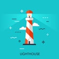 Flat Style, Thin Line Art Design lighthouse Royalty Free Stock Photo