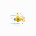 Flat Style Tiny Cartoon Submarine Icon Illustration.