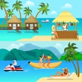 Flat style tropical resort activity website banner hero image set Royalty Free Stock Photo