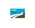 Twin river square logo banner style with two river as negative space