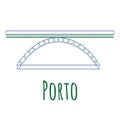 Flat style two-level metal bridge. symbol of Porto. Landmark icon for travelers. Vector illustration isolated on white