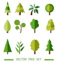 Flat style vector elements set. Different types of trees. Game icons.