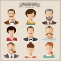 Flat style vector icons set with female and male characters.