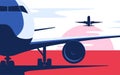 Flat style vector illustration of the airliner at the airport Royalty Free Stock Photo