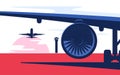 Flat style vector illustration of the airliner at the airport Royalty Free Stock Photo