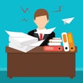 Flat style vector illustration. Busy cluttered office table.