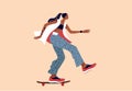 Flat style vector illustration. Cool girl skating Royalty Free Stock Photo