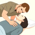 Flat Vector Illustration â Person Performing Head TiltâChin Lift and Checking for Breathing on Unconscious Victim Royalty Free Stock Photo